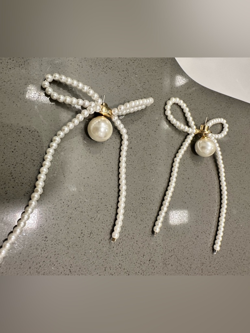 Bridal Pearl Bow Drop Earrings - Faux Pearl with Gold Accent Never Worn Amazon